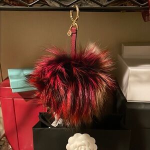 Michael Kors Red Multi Faux Fur Pom Keychain Charm